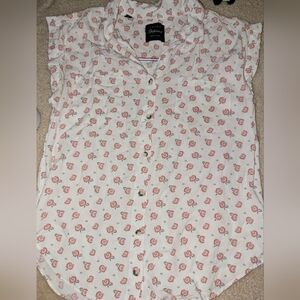 JACHS Girlfriend White and Pink Floral Shirt Size Medium